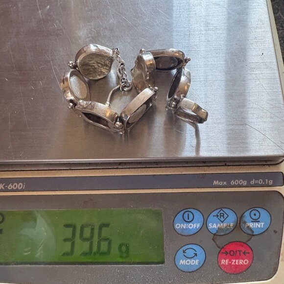 VTG Two Tone Sterling Silver 925 Slab Druzy Abstract Chain Bracelet 7.5" Length - Picture 16 of 16